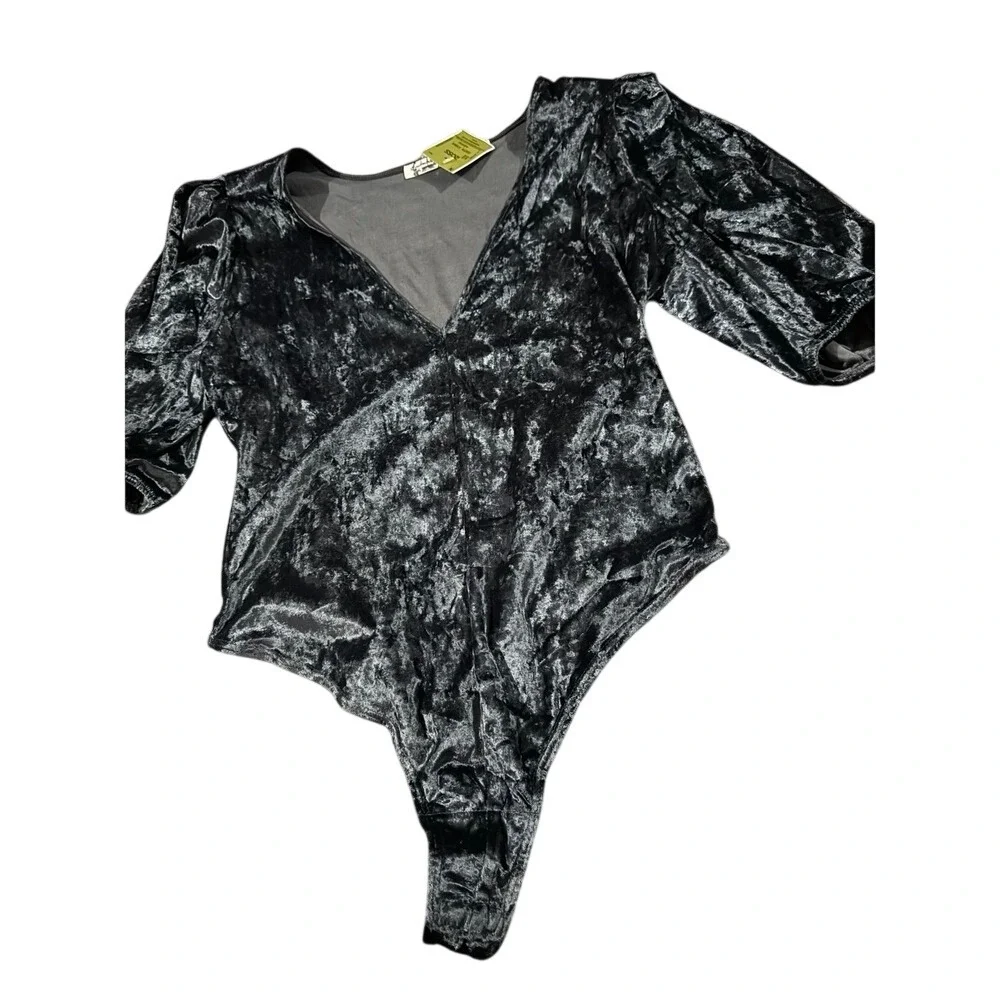 Free People Intimately Velvet Bodysuit Blue Gray Size Small‎ NWT